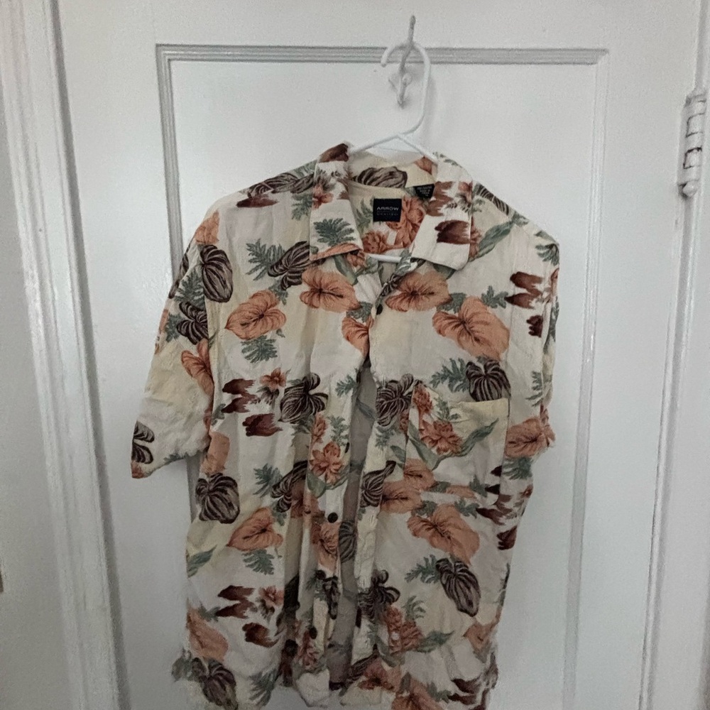 Arrow Men's Leaf Print Shirt - Cream and Brown